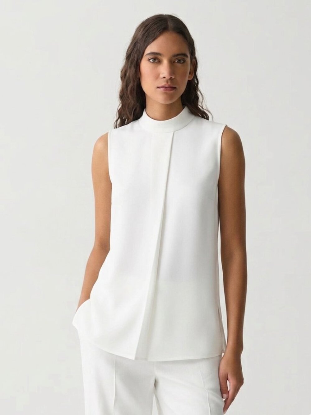 Theory White Talniza Admiral Crepe Mock Neck Sleeveless Blouse Top Shell Small S